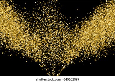 Gold glitter texture isolated on black. Amber particles color. Celebratory background. Golden explosion of confetti. Vector illustration,eps 10.