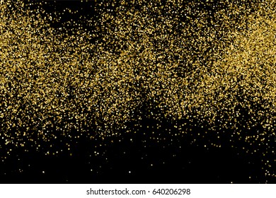 Gold glitter texture isolated on black. Amber particles color. Celebratory background. Golden explosion of confetti. Vector illustration,eps 10.