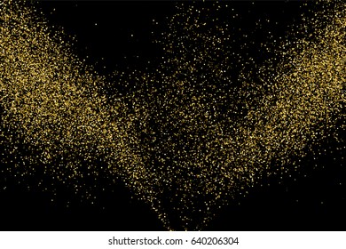 Gold glitter texture isolated on black. Amber particles color. Celebratory background. Golden explosion of confetti. Vector illustration,eps 10.