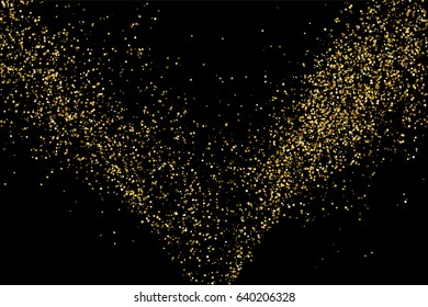 Gold glitter texture isolated on black. Amber particles color. Celebratory background. Golden explosion of confetti. Vector illustration,eps 10.