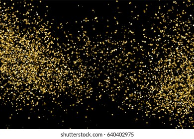 Gold glitter texture isolated on black. Amber particles color. Celebratory background. Golden explosion of confetti. Vector illustration,eps 10.