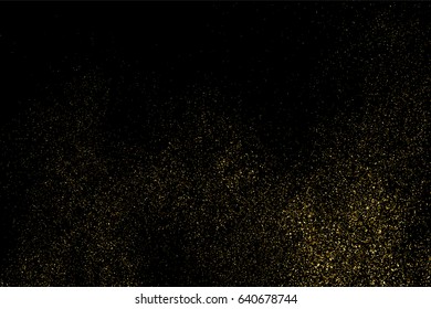 Gold glitter texture isolated on black. Amber particles color. Celebratory background. Golden explosion of confetti. Vector illustration,eps 10.