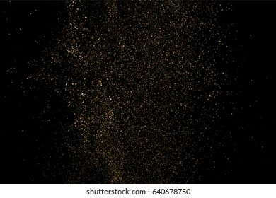 Gold glitter texture isolated on black. Amber particles color. Celebratory background. Golden explosion of confetti. Vector illustration,eps 10.