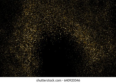 Gold glitter texture isolated on black. Amber particles color. Celebratory background. Golden explosion of confetti. Vector illustration,eps 10.