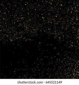 Gold glitter texture isolated on black square. Amber particles color. Celebratory background. Golden explosion of confetti. Vector illustration,eps 10.