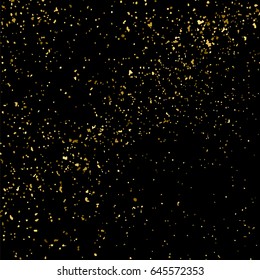 Gold glitter texture isolated on black square. Amber particles color. Celebratory background. Golden explosion of confetti. Vector illustration,eps 10.