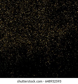 Gold glitter texture isolated on black square. Amber particles color. Celebratory background. Golden explosion of confetti. Vector illustration,eps 10.