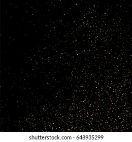 Gold glitter texture isolated on black square. Amber particles color. Celebratory background. Golden explosion of confetti. Vector illustration,eps 10.