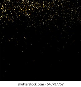 Gold glitter texture isolated on black square. Amber particles color. Celebratory background. Golden explosion of confetti. Vector illustration,eps 10.
