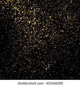 Gold glitter texture isolated on black square. Amber particles color. Celebratory background. Golden explosion of confetti. Vector illustration,eps 10.