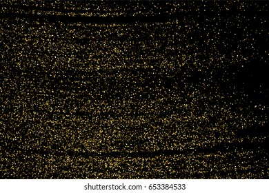 Gold glitter texture isolated on black. Amber particles color. Celebratory background. Golden explosion of confetti.