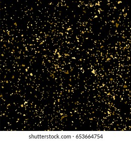 Gold glitter texture isolated on black square. Amber particles color. Celebratory background. Golden explosion of confetti. 