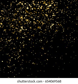 Gold glitter texture isolated on black square. Amber particles color. Celebratory background. Golden explosion of confetti. Vector illustration,eps 10.