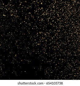 Gold glitter texture isolated on black square. Amber particles color. Celebratory background. Golden explosion of confetti. Vector illustration,eps 10.