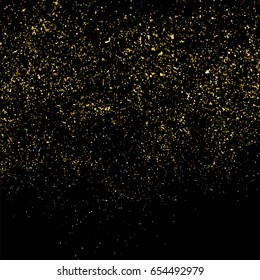 Gold glitter texture isolated on black square. Amber particles color. Celebratory background. Golden explosion of confetti. Vector illustration,eps 10.