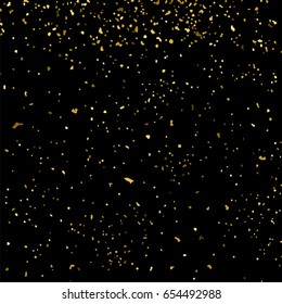 Gold glitter texture isolated on black square. Amber particles color. Celebratory background. Golden explosion of confetti. Vector illustration,eps 10.