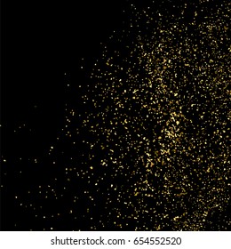 Gold glitter texture isolated on black square. Amber particles color. Celebratory background. Golden explosion of confetti. Vector illustration,eps 10.