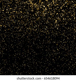 Gold glitter texture isolated on black square. Amber particles color. Celebratory background. Golden explosion of confetti. Vector illustration,eps 10.