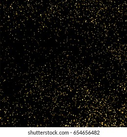 Gold glitter texture isolated on black square. Amber particles color. Celebratory background. Golden explosion of confetti. Vector illustration,eps 10.