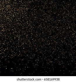 Gold glitter texture isolated on black square. Amber particles color. Celebratory background. Golden explosion of confetti. Vector illustration,eps 10.