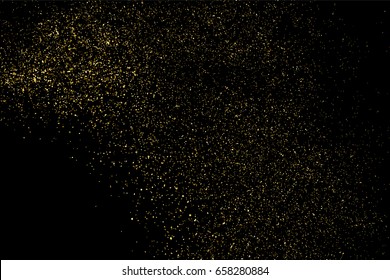 Gold glitter texture isolated on black. Amber particles color. Celebratory background. Golden explosion of confetti. Vector illustration,eps 10.