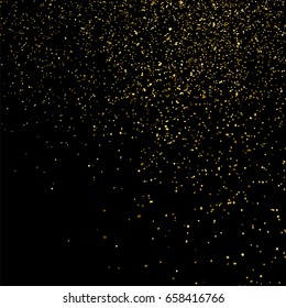 Gold glitter texture isolated on black square. Amber particles color. Celebratory background. Golden explosion of confetti. Vector illustration,eps 10.
