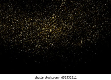 Gold glitter texture isolated on black. Amber particles color. Celebratory background. Golden explosion of confetti. Vector illustration,eps 10.