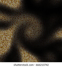 Gold glitter texture isolated on black background. Golden dots background. Vector illustration.