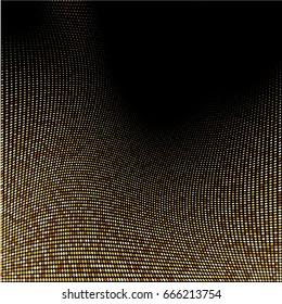 Gold glitter texture isolated on black background. Golden dots background. Vector illustration.