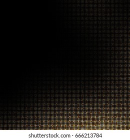 Gold glitter texture isolated on black background. Golden dots background. Vector illustration.