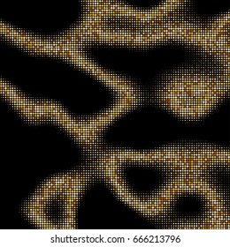 Gold glitter texture isolated on black background. Golden dots background. Vector illustration.