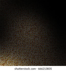 Gold glitter texture isolated on black background. Golden dots background. Vector illustration.