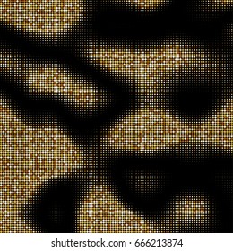Gold glitter texture isolated on black background. Golden dots background. Vector illustration.