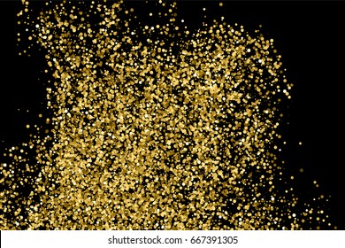 Gold glitter texture isolated on black. Amber particles color. Celebratory background. Golden explosion of confetti. Vector illustration,eps 10.