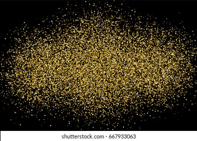 Gold glitter texture isolated on black. Amber particles color. Celebratory background. Golden explosion of confetti.