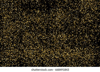 Gold glitter texture isolated on black. Amber particles color. Celebratory background. Golden explosion of confetti.