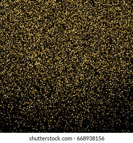 Gold glitter texture isolated on black. Amber particles color. Celebratory background. Golden explosion of confetti. Vector illustration,eps 10.