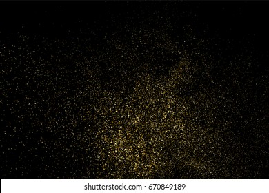 Gold glitter texture isolated on black. Amber particles color. Celebratory background. Golden explosion of confetti. Vector illustration,eps 10.