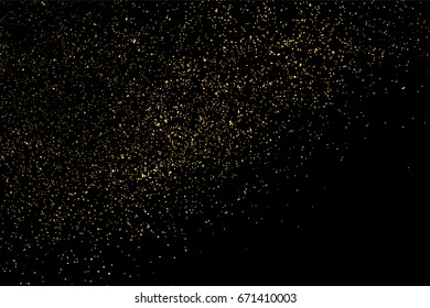 Gold glitter texture isolated on black. Amber particles color. Celebratory background. Golden explosion of confetti. Vector illustration,eps 10.
