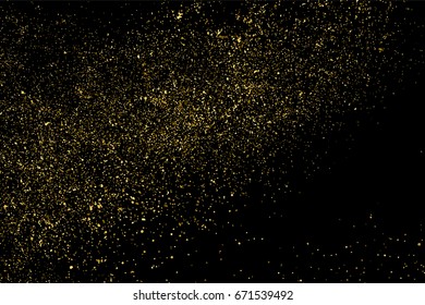 Gold glitter texture isolated on black. Amber particles color. Celebratory background. Golden explosion of confetti. Vector illustration,eps 10.