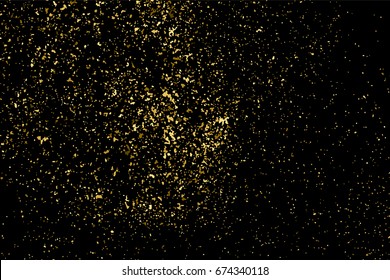 Gold glitter texture isolated on black. Amber particles color. Celebratory background. Golden explosion of confetti. Vector illustration,eps 10.
