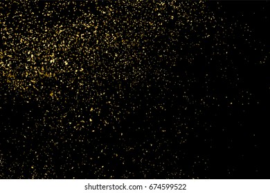 Gold glitter texture isolated on black. Amber particles color. Celebratory background. Golden explosion of confetti. Vector illustration,eps 10.