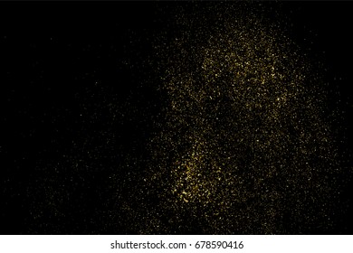 Gold glitter texture isolated on black. Amber particles color. Celebratory background. Golden explosion of confetti. Vector illustration,eps 10.