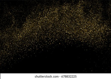 Gold glitter texture isolated on black. Amber particles color. Celebratory background. Golden explosion of confetti. Vector illustration,eps 10.