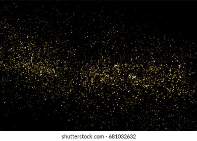 Gold glitter texture isolated on black. Amber particles color. Celebratory background. Golden explosion of confetti. Vector illustration,eps 10.