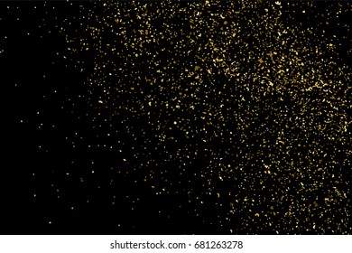 Gold glitter texture isolated on black. Amber particles color. Celebratory background. Golden explosion of confetti. Vector illustration,eps 10.