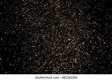 Gold glitter texture isolated on black. Amber particles color. Celebratory background. Golden explosion of confetti. Vector illustration,eps 10.