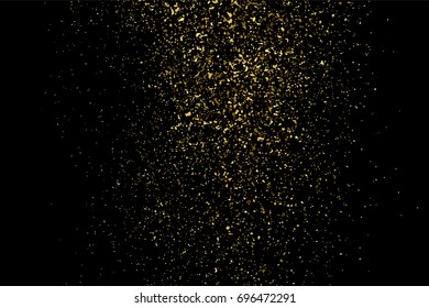 Gold glitter texture isolated on black. Amber particles color. Celebratory background. Golden explosion of confetti. Vector illustration,eps 10.