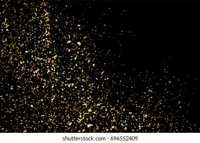 Gold glitter texture isolated on black. Amber particles color. Celebratory background. Golden explosion of confetti. Vector illustration,eps 10.