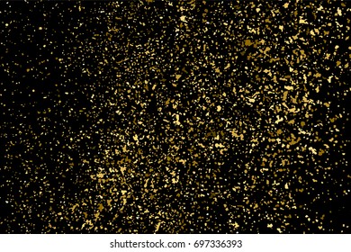 Gold glitter texture isolated on black. Amber particles color. Celebratory background. Golden explosion of confetti. Vector illustration,eps 10.